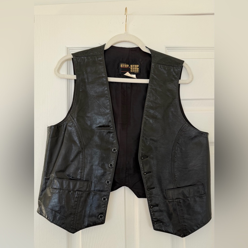 Unique Vintage Black Leather Vest - S/M